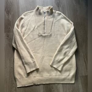 closed cream ivory oversized ribbed knit zip front pull over sweater size medium